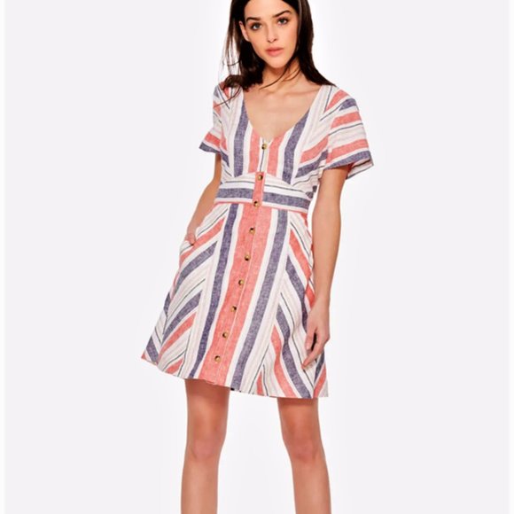 Parker Kacey Multicolor Striped Linen Blend Dress - Picture 2 of 13